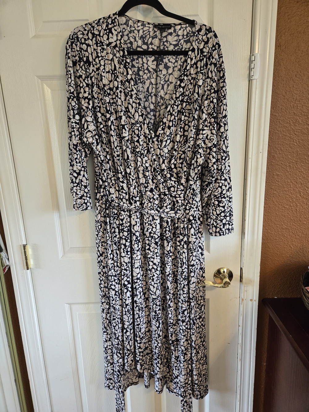 Lane Bryant Black and White Floral Surplice Midi Dress